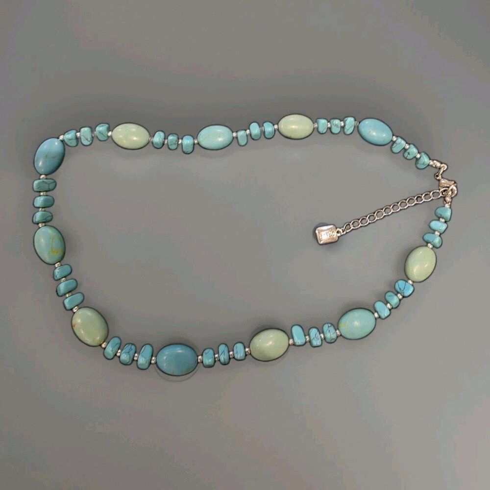 Chaps Turquoise Beaded Necklace Silver-tone Link Chain Lobster Clasp 18" Signed